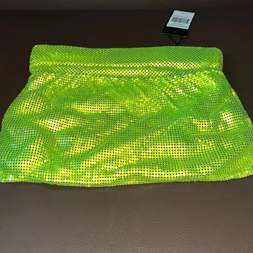 BCBG Neon Lime Mesh Foldover Clutch
